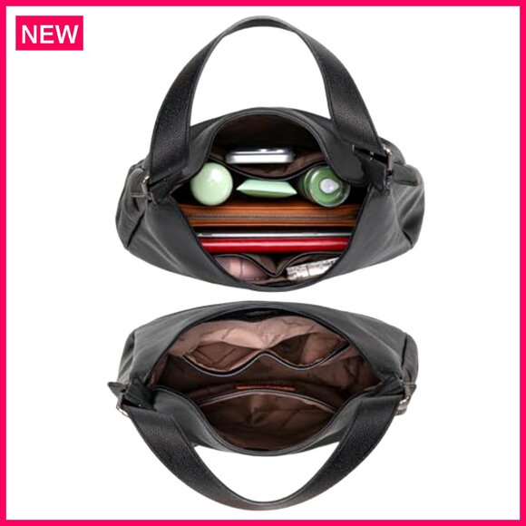 Slouchy Hobo Shoulder Bag, Soft PU Leather, Multi-Pocket, Adjustable Strap - Picture 6 of 8